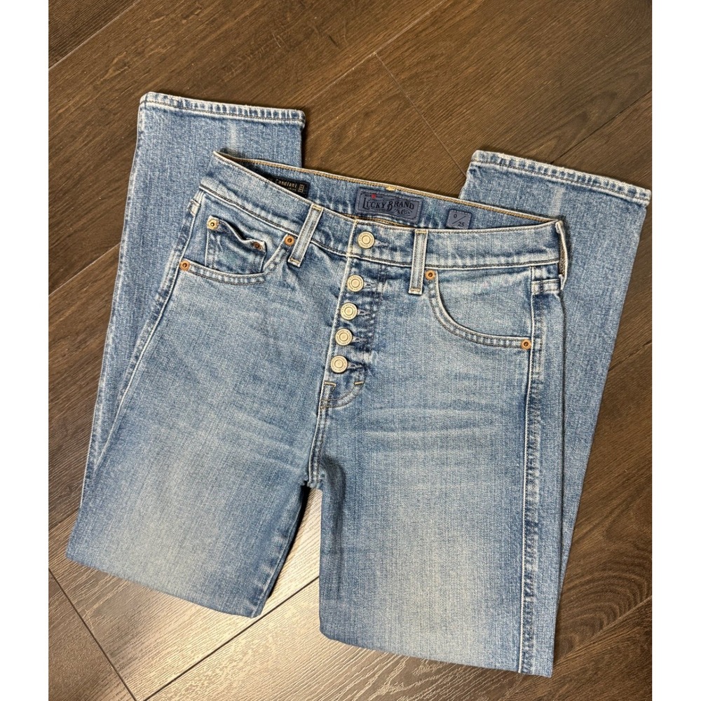 Lucky Brand Authentic Straight Crop Jeans Blue Candiani Denim Button‎ Fly 0 25